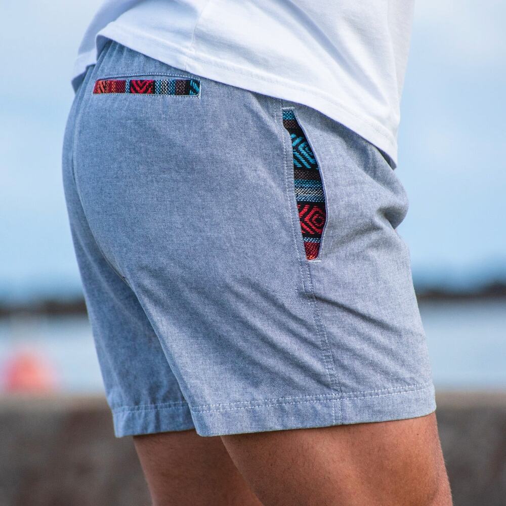 Wowie OG Casual Short 5” Shades of Grey XL Cotton Blend Aztec Trim